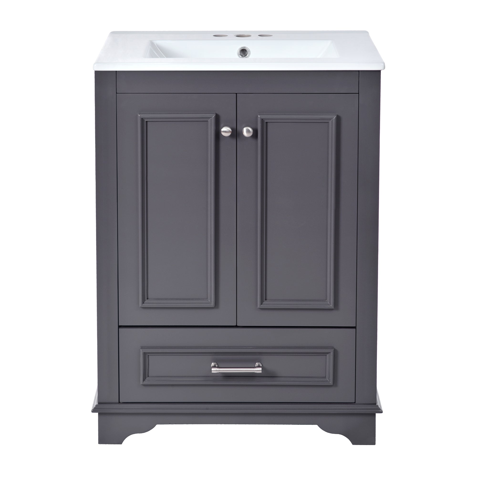 VanityFus 24.2-in Blue Gray Bathroom Vanity Single Sink Combo with Ceramic Top Undermount 2 Soft Close Doors 1 Drawer Adjustable Shelves